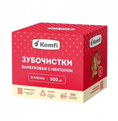 ЗУБОЧИСТКИ 500 шт (инд.упаковка) бамбуковые мятные Komfi [34594]