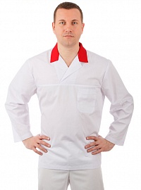 Куртка работника кухни мужская белая с красным воротником [00101]