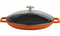 Сковорода d=30 см. чугун, оранжевая, крышка стекло LAVA 